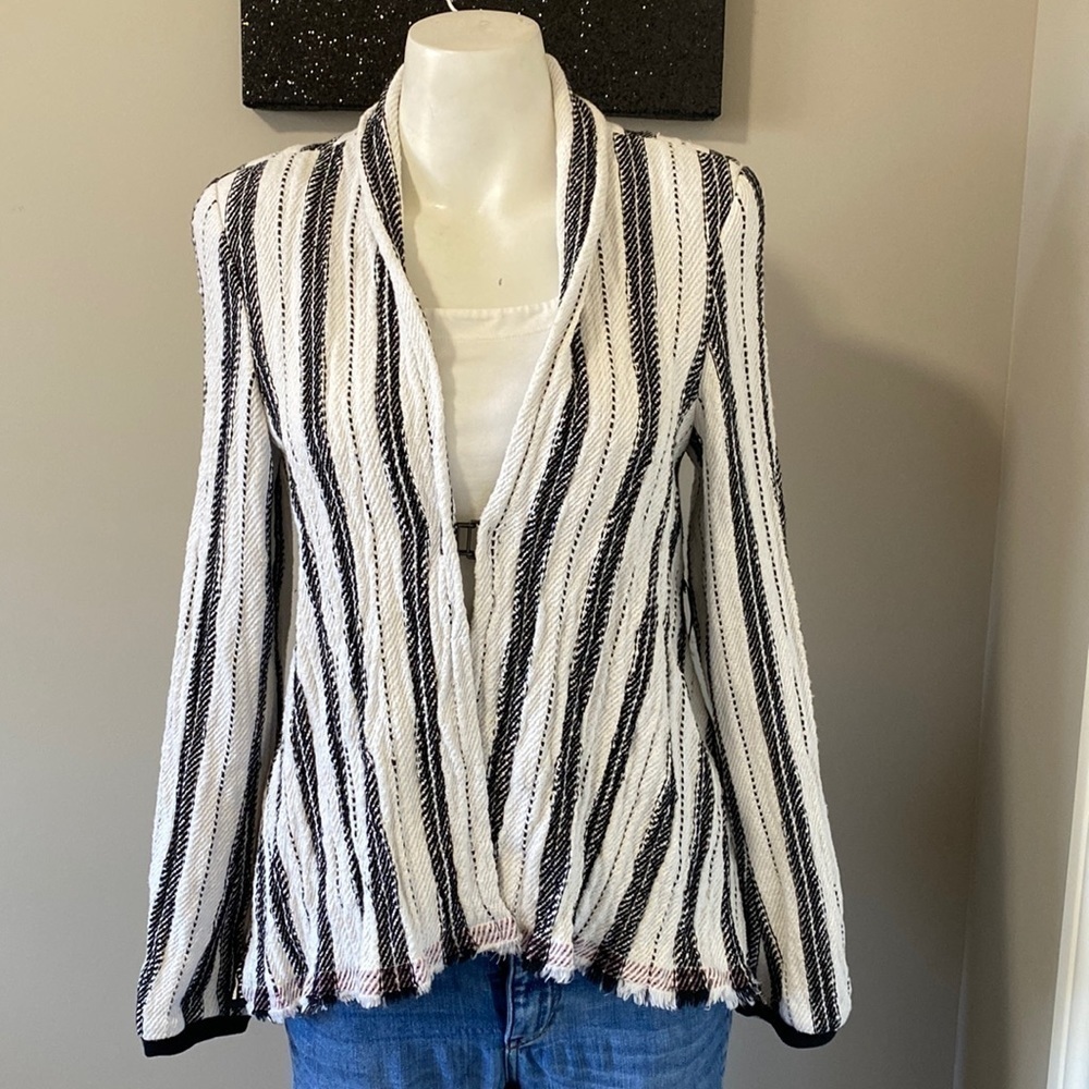 Beate Heymann Striped Jacket White Black Chevron Print Long Sleeve Sz 4